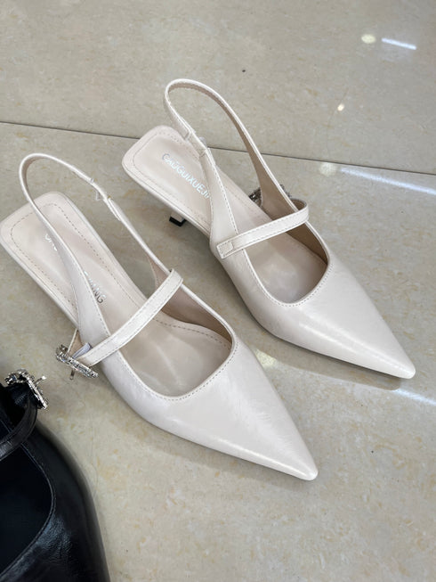 Close Pointy Toe Sling Back Kitten Heel